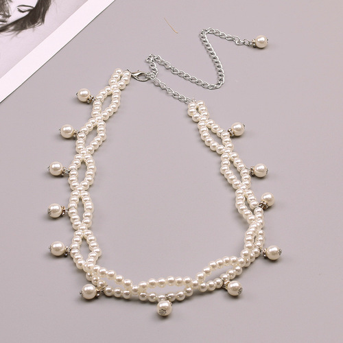 Belt women's pearl waist chain European and American simple pearl tassel pendant decorative belt belly dance dance chain with skirt