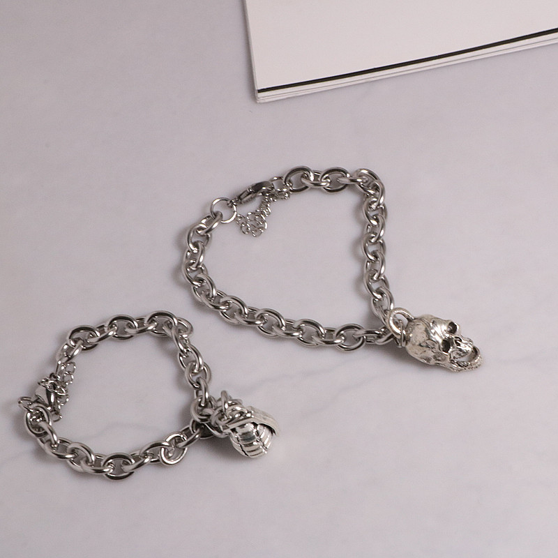 Skull Charm Bracelet For Couples Titanium Steel Layered Design_voghion.com