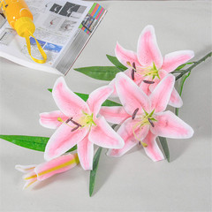 Simulation lily flower single film feel 3 heads 4 heads lily wedding home photography decoration fake flower manufacturer wholesale