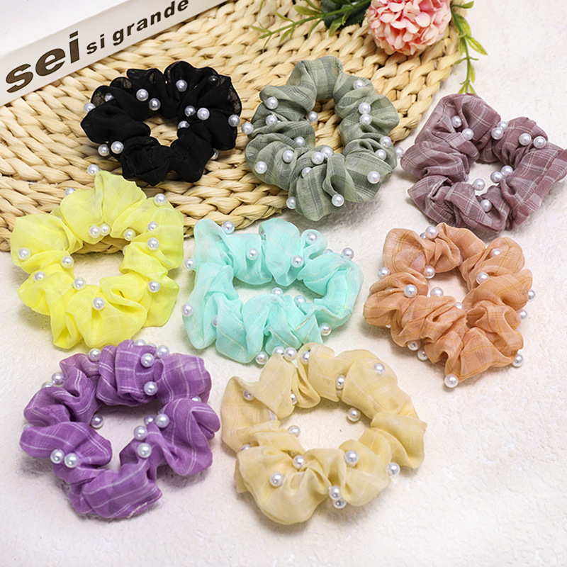 Korea New Lattice Nail Pearl Color Bright Hair Scrunchies Wholesale Nihaojewelry display picture 14