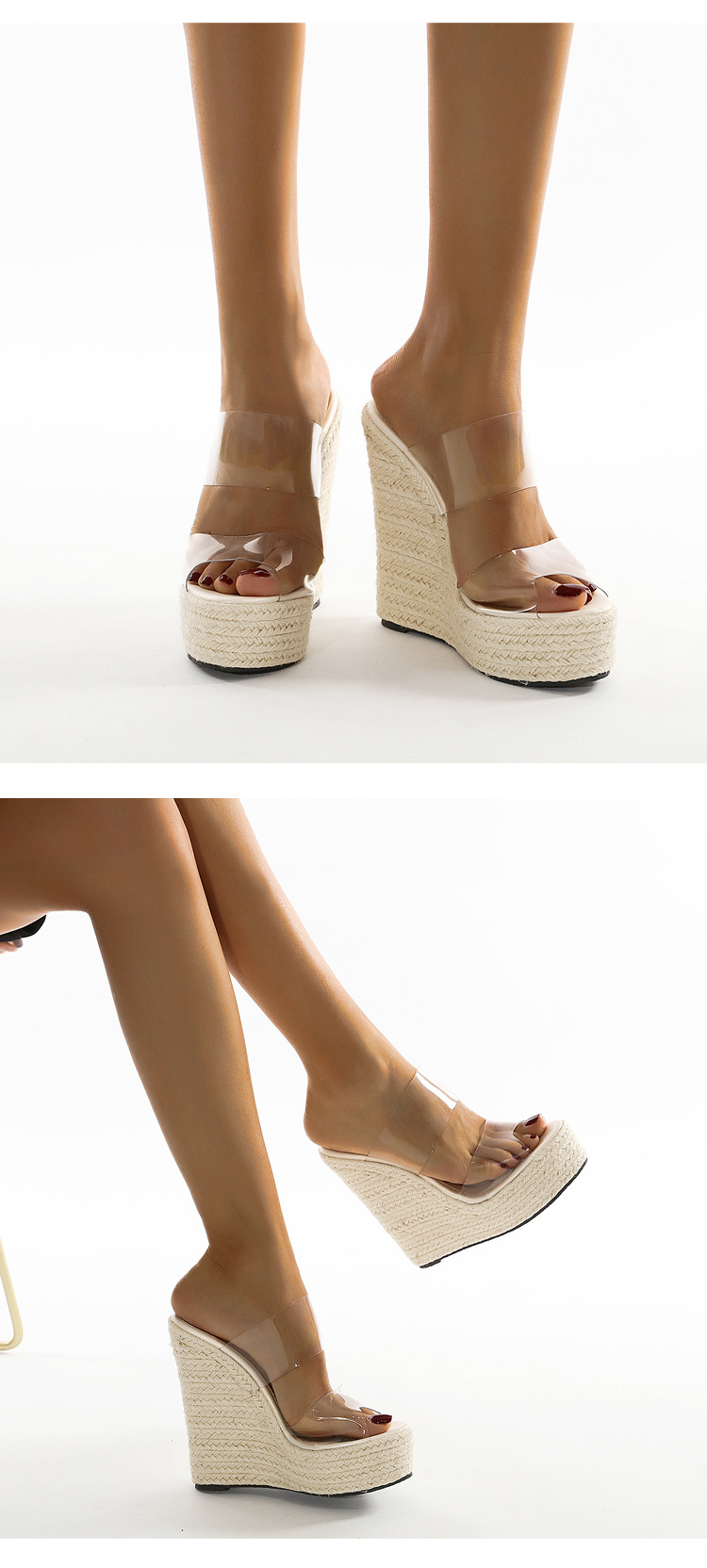 New High-heeled Slope With Transparent Hemp Rope Sandals Wholesale Nihaojewelry display picture 14