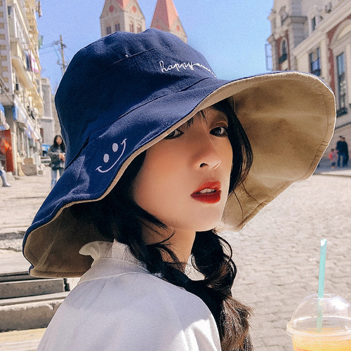 Double-Sided Fisherman Hat for Women, Japanese Style Large Brim Hat for Girls, Korean Version Fashion Summer Versatile Sun Hat, Sunshade Face Covering Sun Hat