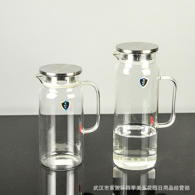 批发耐热玻璃冷水壶高硼硅不锈钢盖凉水壶果汁壶透明玻璃泡茶壶