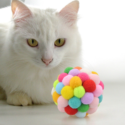 Factory direct sales of colorful plush bell ball cat toys, fun and scratch-resistant plush ball self-pleasure ball cat toys