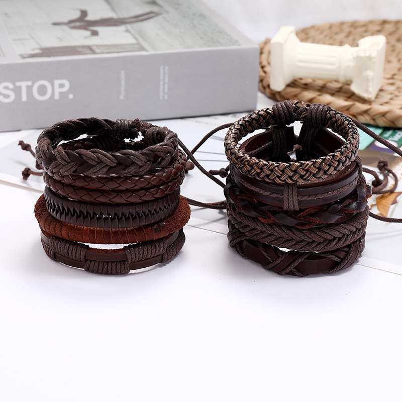 Fashion new retro woven mix and match simple multi-layer adjustable cowhide suit bracelet