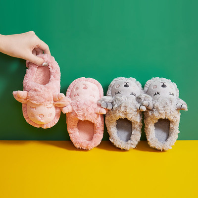 儿童棉拖鞋亲子家用保暖室内居家防滑卡通绵羊可爱男女童冬季棉鞋|ms