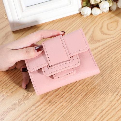 Factory direct sales new Korean version short solid color drawstring three-fold women's wallet simple multi-card slot coin purse wallet