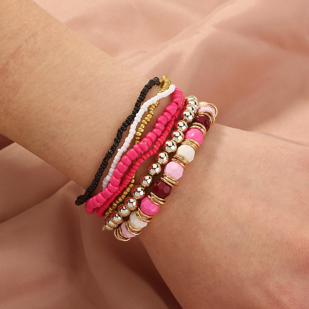 Retro  Bohemian Ethnic Style Multi-layer Rice Bead Mixed Color Stretch Beaded Bracelet display picture 2