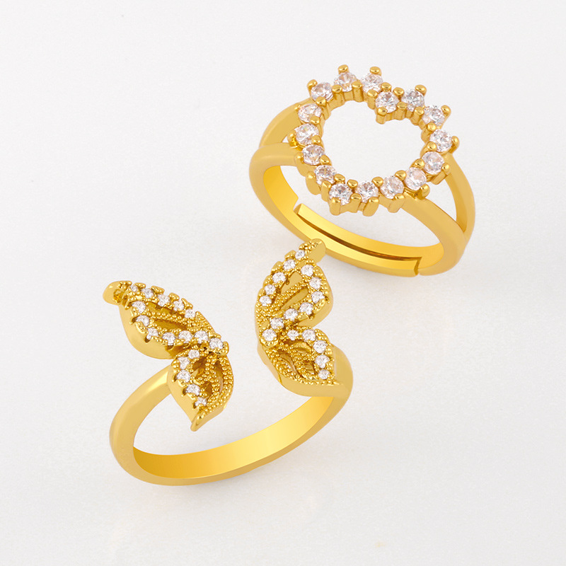فراشة حلقة النحاس خاتم أزياء البرية مفتوحة خاتم الماس على شكل قلب الحب حلقة الجملة Nihaojewelry display picture 3