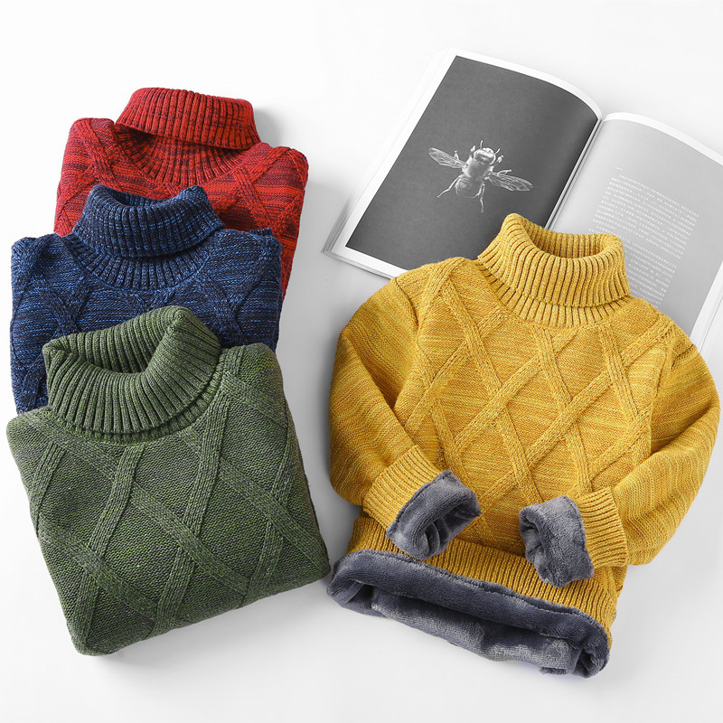 Autumn and winter Korean Edition Children's clothing Large Boy sweater children Knitted sweater High collar hedging Sweater Plush thickening