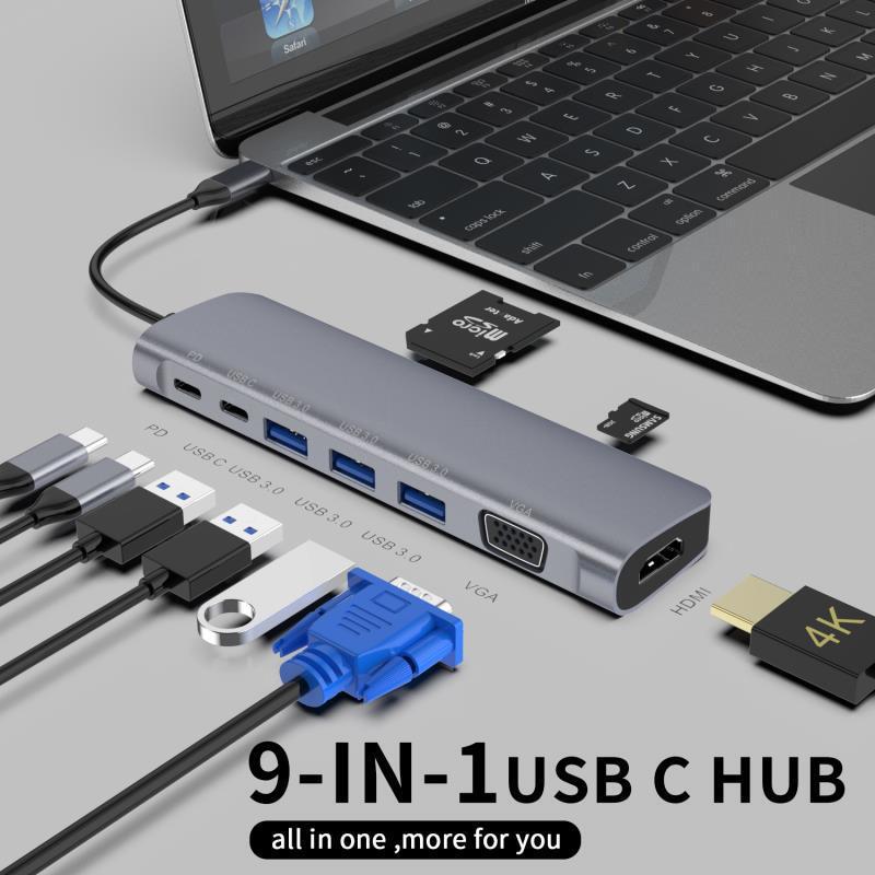 USBC expansion dock HD4K + VGA same display sdtf reading card USB3.0 PD charging nine-in-one type c hub USBC expansion dock HD4K + VGA same display sdtf reading card USB3.0 PD charging nine-in-one type c hub