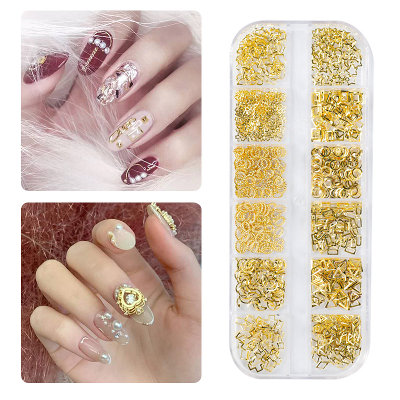 Taifei manicura nuevo japonés 12-rejilla clavo remache joyería traje aleación sólido semicírculo parche de metal