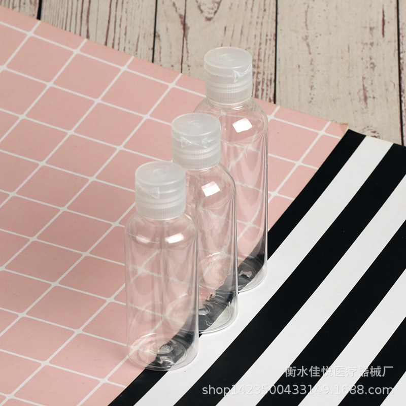 En stock 100mL botella de plástico 30gPET botella transparente mariposa cubierta cosmética sub-botella 50ml Flip botella