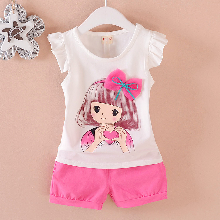 2025 Girls Summer Suit Kids Girl Cotton Casual Short Sleeve T-Shirt Fashion Print Girl Shorts Two-Piece Set