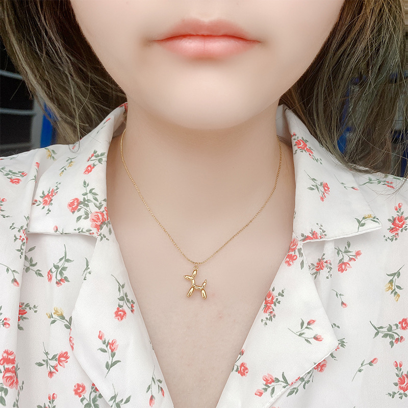 Kinder-Spaß-Ballon-kleiner Hund-Design-Titan-Stahl-Halskette, kleines dreidimensionales Mädchen-Schlüsselbein-Ketten-Accessoire-Anhänger_voghion.com