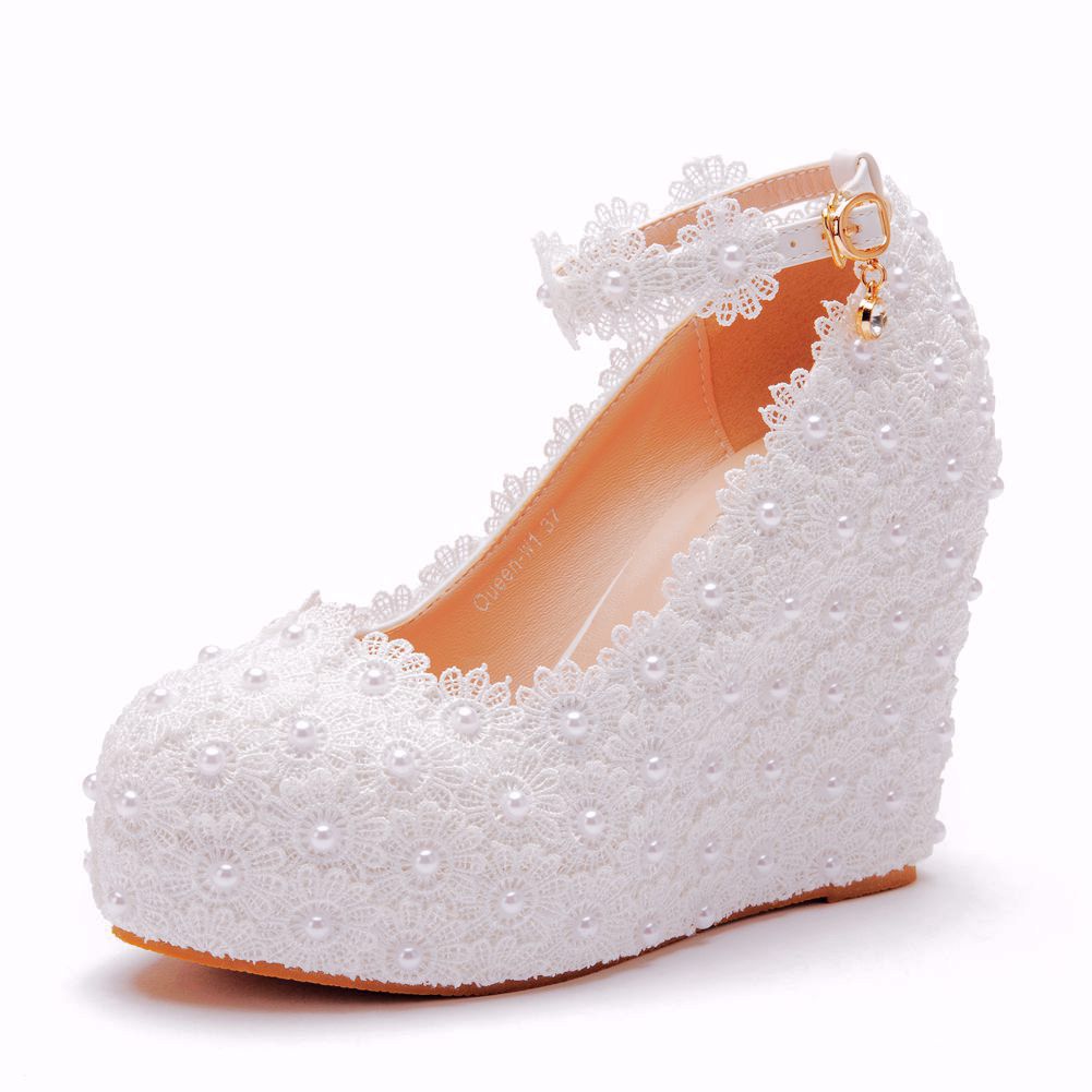 White lace wedding shoes