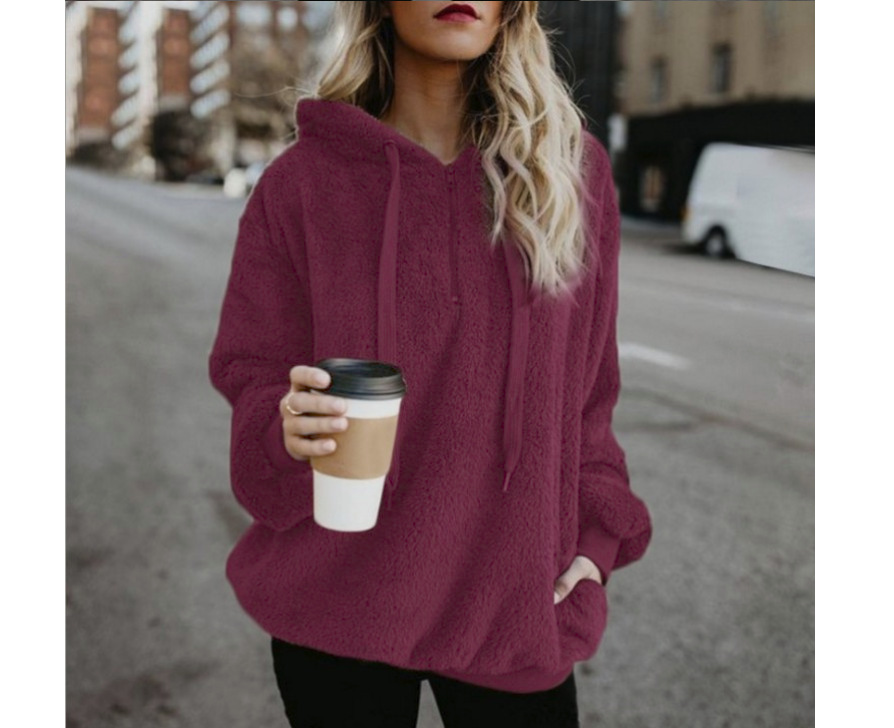 8763 #2020 Amazon AliExpress popular europeo y americano de manga larga con capucha de color sólido suéter de las mujeres suéter chaqueta image 12