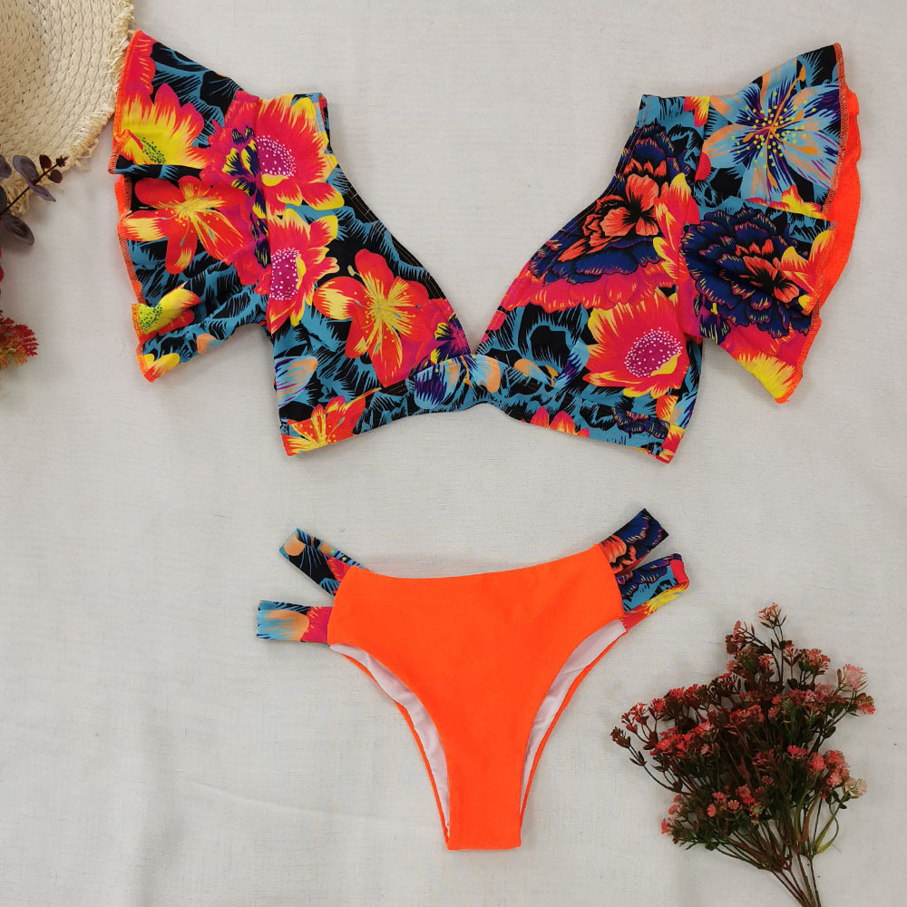 192g Weight Sexy Feel Of Sensation Briefs Panties Style Polyester Fabric Type 2 Pieces Set Quantity Swimming Pool, Beach Occasion Ditsy Floral Pattern Women's Gender Women's Ditsy Floral 2 Pieces Set Bikinis Swimwear 25