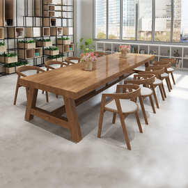 现代简约实木会议桌长桌洽谈桌椅组合 长条接待会客桌办公桌