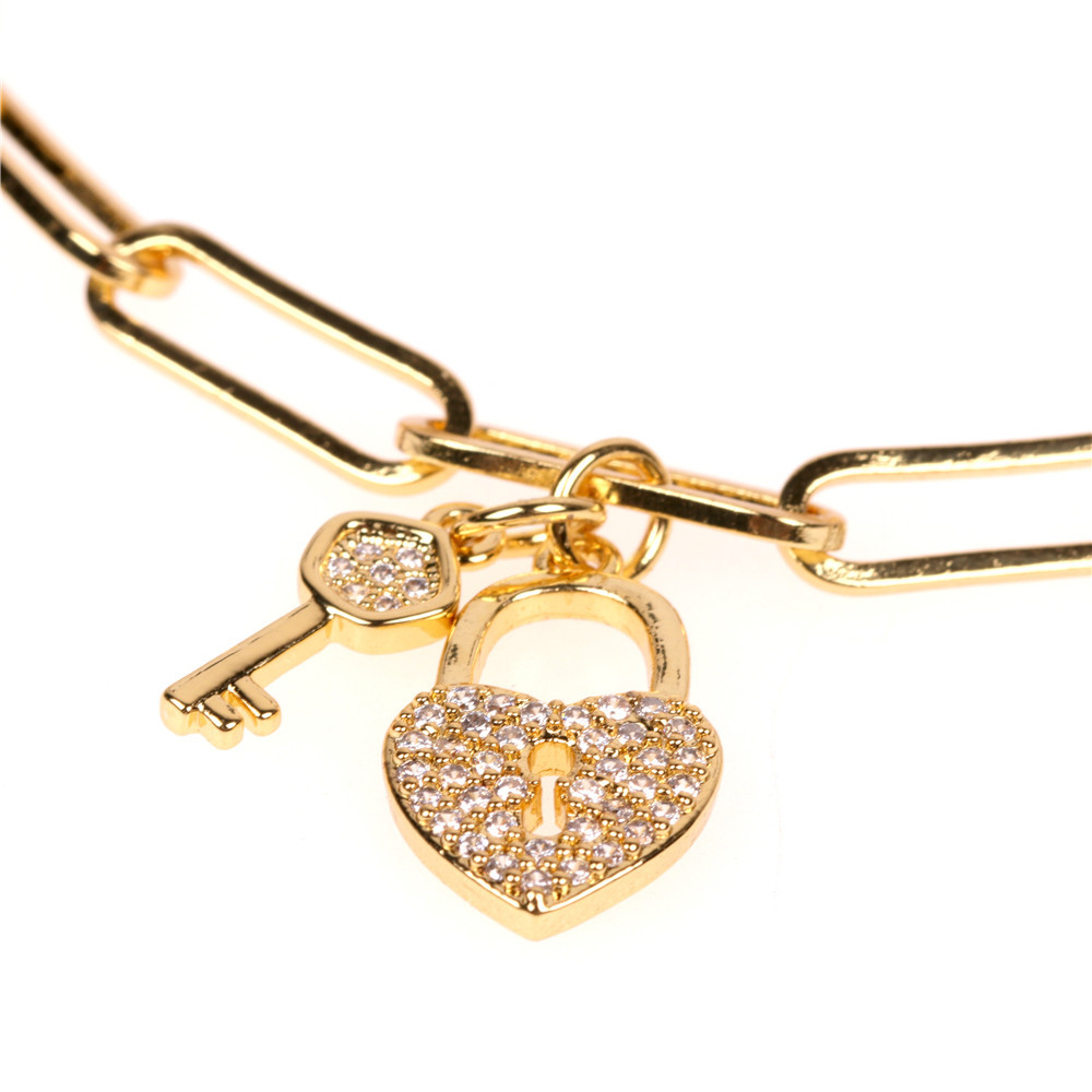 New Hip-hop Style Couple Lock Heart-shaped Key Thick Chain Bracelet Wholesale Nihaojewelry display picture 3