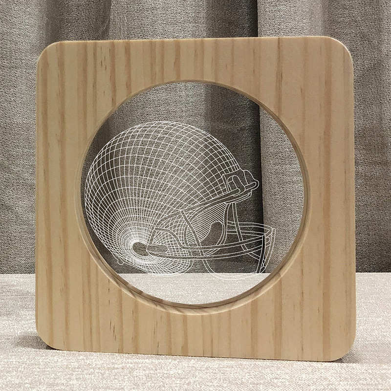 橄欖球帽木頭亞克力實(shí)木燈 led3d 新奇特?zé)?浪漫創(chuàng)意FS-A2830W