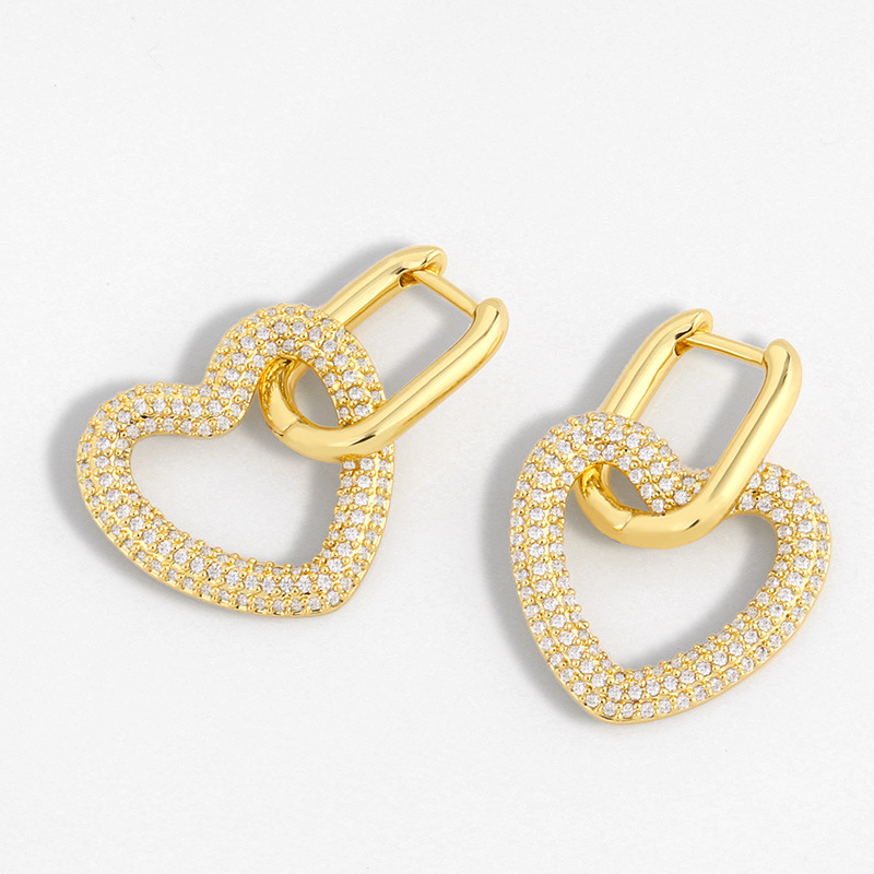 New Geometric Double Ring Lock Earrings Diamond Earrings Simple Retro Hip Hop Earrings  Wholesale Nihaojewelry display picture 13