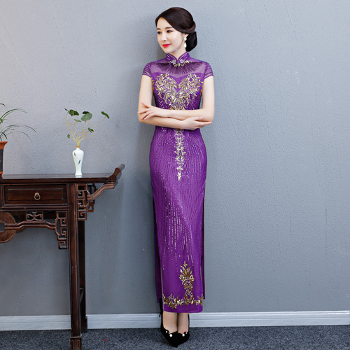 Chinese Dress Qipao for women Lace skirt long cheongsam Chinese banquet dress retro long cheongsam show cheongsam large size