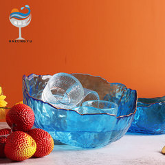 Sea crystal jade tableware ins style gold edge hammer pattern home glass salad bowl Japanese living room creative transparent fruit plate