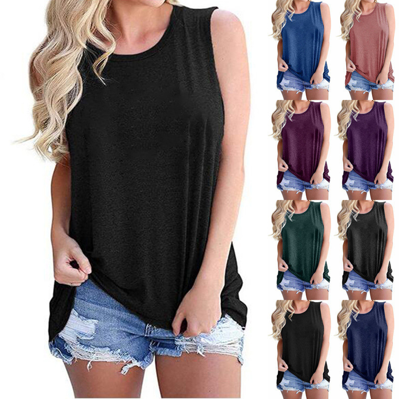 2020 Amazon Cross-Border Hot Selling Women's Vest European and American Pure Color Clean Casual Women's Clothing Factory Direct Sale
