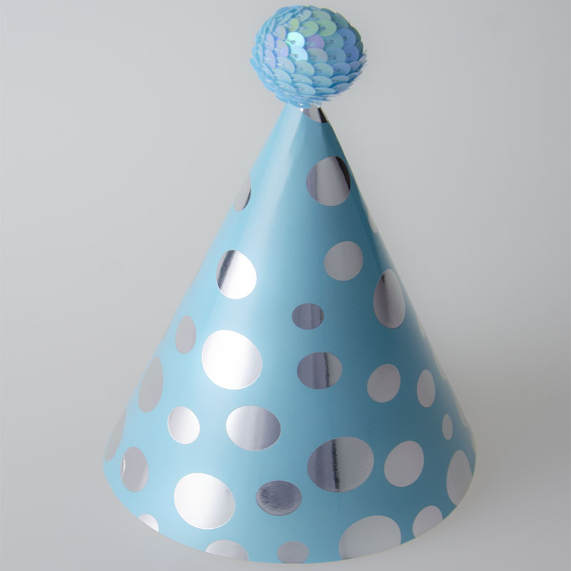 货号：M002   品名蓝色银圆蓝球生日帽