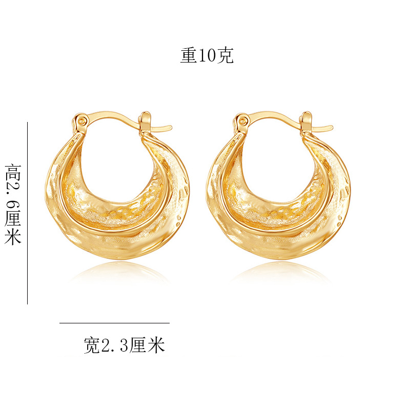 Retro Concave-convex Hammer Surface Metal Circle Irregular Three-dimensional Texture Earrings Wholesale display picture 1