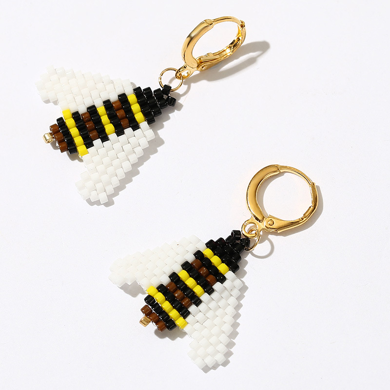 Fashion Hand-woven Rice Beads Bee Trend Insect Earrings display picture 4