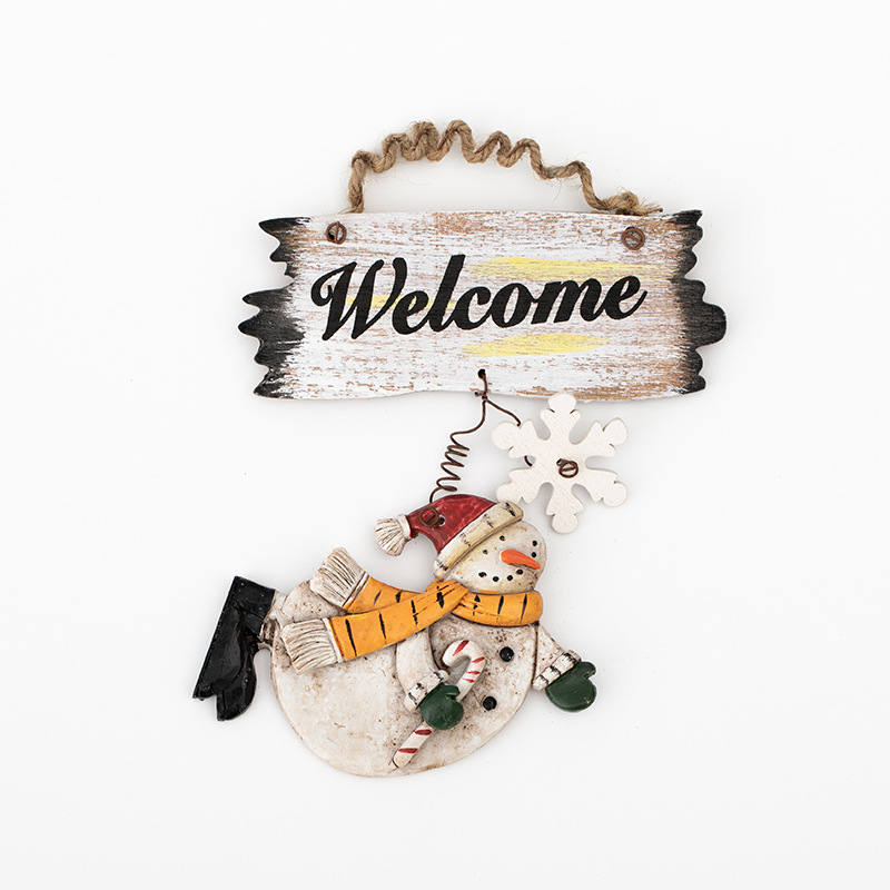 Navidad bienvenida muñeco de nieve pequeña puerta de anillo colgante de pared colgante de árbol de Navidad decoración de Navidad colgante de bienvenida
