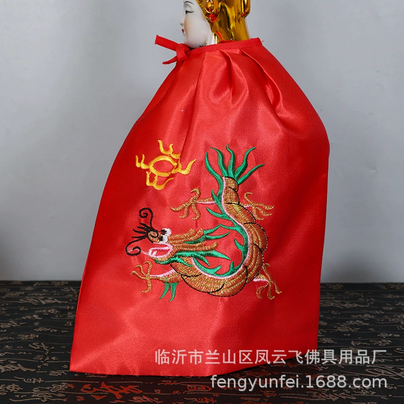 Buddha Statue Cloak Robe, Silk Dragon & Phoenix Embroidery, Sizes 20 cm–3 m, Yellow/Red/Green