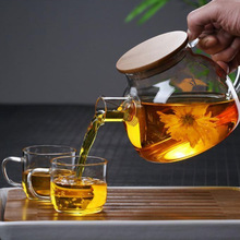 现货批发加厚高硼硅耐高温玻璃可明火加热家用竹盖花茶凉水壶