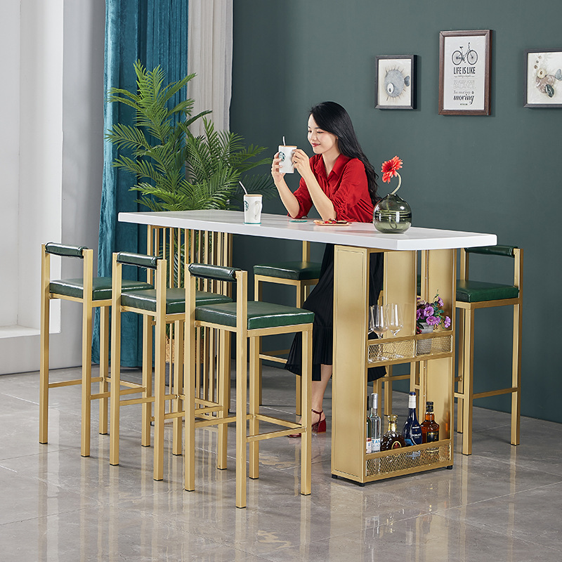 Solid Wood Bar Table Home Nordic Iron Art Living Room Milk Tea Shop Restaurant Bar Table and Chair Wall Small Bar Long Table