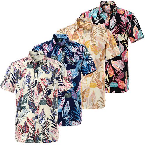 Hawaii Floral casual Dress suit shirts for male cotton printing short sleeve shirt male beach  dress shirts