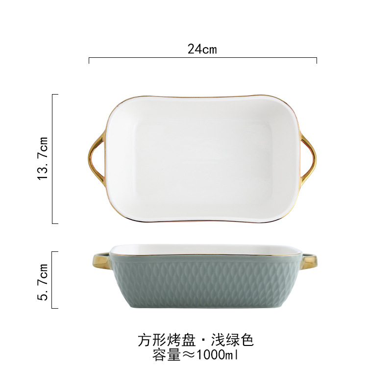 Nórdico binaural pan cerámica creativa borde dorado queso Placa de arroz al horno plato occidental ensaladera horno microondas horno placa tazón