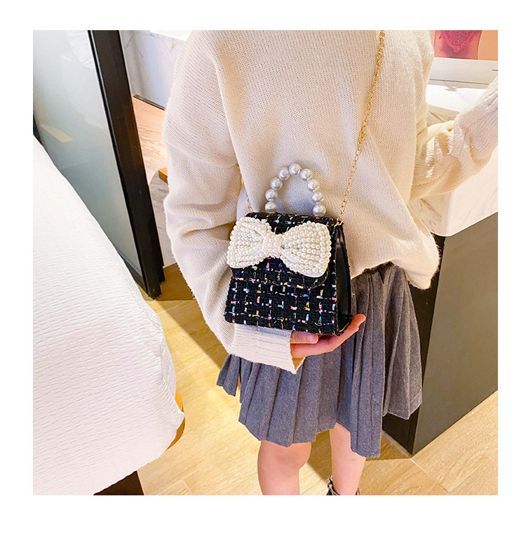 Girl'S Small Cotton And Linen Plaid Bow Knot Elegant Streetwear Beading Square Magnetic Buckle Crossbody Bag display picture 9