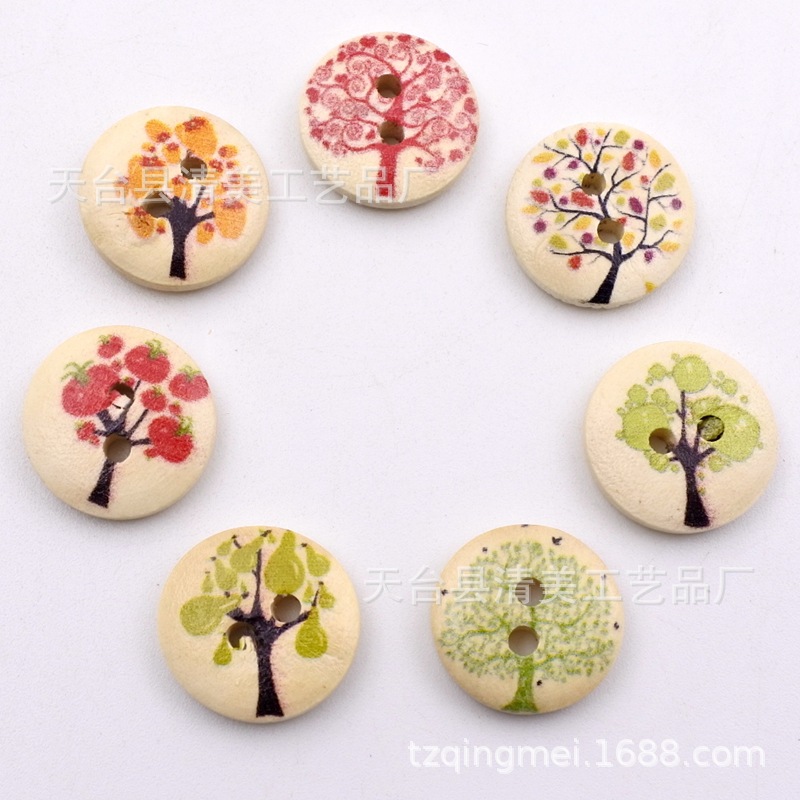15mm pintado impreso botón madera decorativo impreso Bowl hebilla/Pan hebilla 100 un paquete
