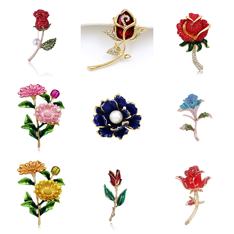 35g Weight Romantic Pin Flower Alloy Inlay Artificial Pearls Rhinestones Women'S Brooches