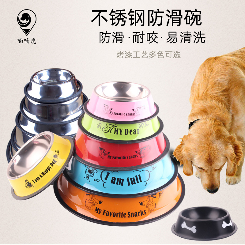 Pets Dog bowl Cartoon Stainless steel Pet Bowl Paint Pets Dishes Utensils Stainless steel pots Pet Supplies
