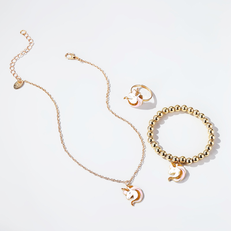 New fashion cartoon cute unicorn necklace bracelet ring wholesale