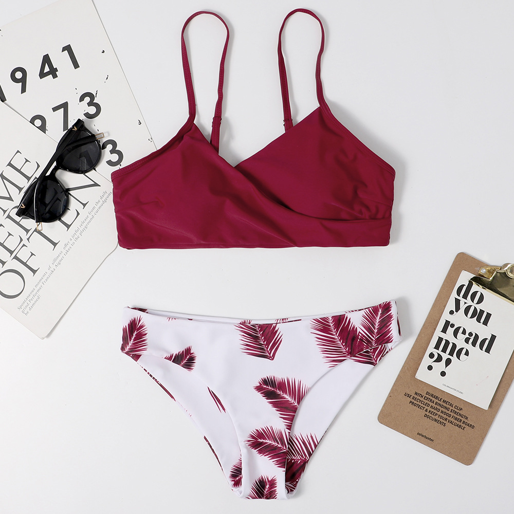 20年歐美新款性感泳裝分體比基尼廠家批發亞馬遜羽毛印花泳衣