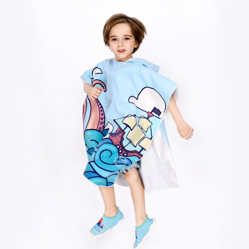 Microfiber cartoon print beach swimming changing bath towel children's hooded sunscreen quick-drying cloak bathrobe cloak
