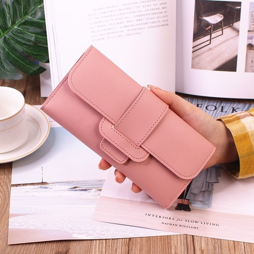 Women's Wallet Women's Long Tri-fold Flip Korean Style Small Fresh Student Coin Position Multi-Function Buckle Wallet Foreign Trade