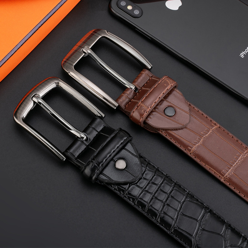 Neuer Gürtel für Herren, echte Nadelschnalle, Krokodilmuster, Herrengürtel, Luftfahrt, kratzfest, lässig, modisch, Herrengürtel, Lederwaren, verschleißfest_voghion.com