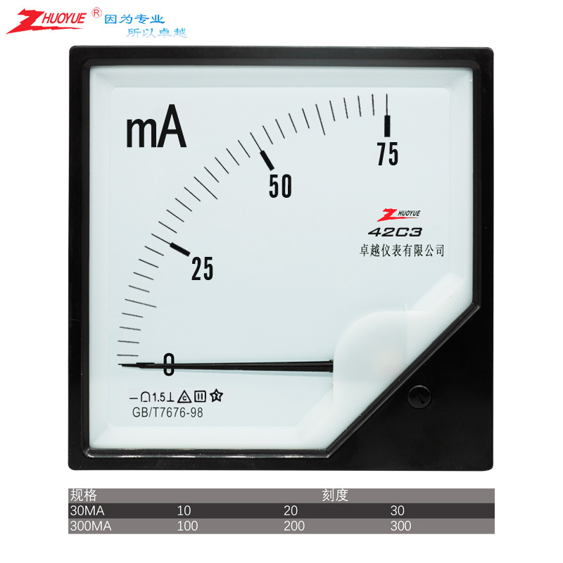 仪表 指针式励磁 直流电流表42C3-A DC 0-75mA 750mA