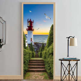 巨创跨境货源PVC贴纸3D个性自粘门贴 现代墙面装饰 三维海平面灯