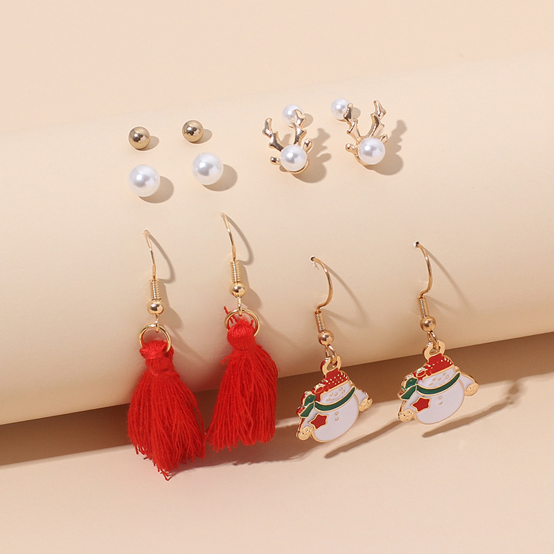 8g Weight Earrings Classification Wedding, Travel Occasion Women'S Gender Vintage Style Style  New  Cute Cartoon Christmas Earrings Set 6